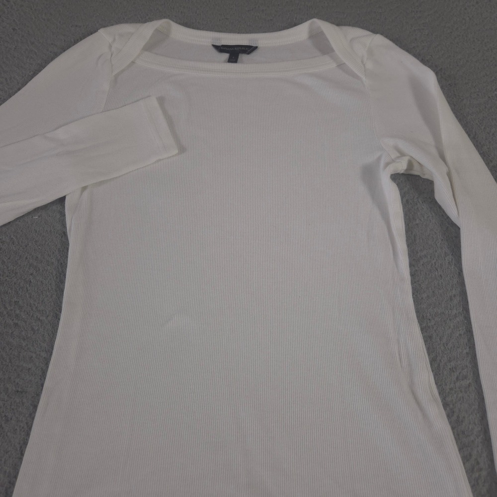 Banana Republic Top Womens Small White Ribbed Boatneck Long-Sleeve Shirt Base
